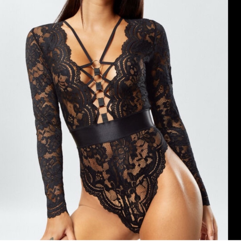 Ann Summers Chain Me Up Black Lace Bodysuit Lingerie